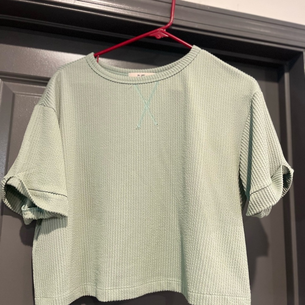 Mint Green Ribbed Short Sleeve Top